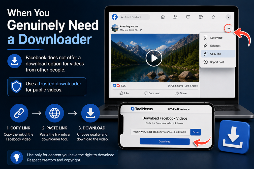 When you genuinely need a Facebook video downloader tool - copy link paste and download steps